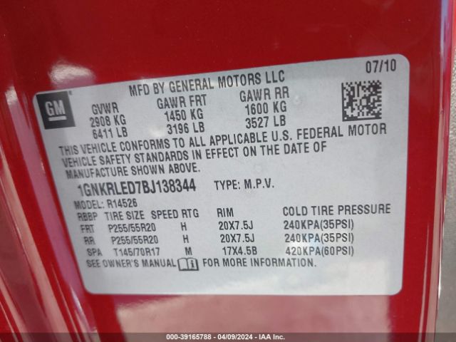 Photo 8 VIN: 1GNKRLED7BJ138344 - CHEVROLET TRAVERSE 