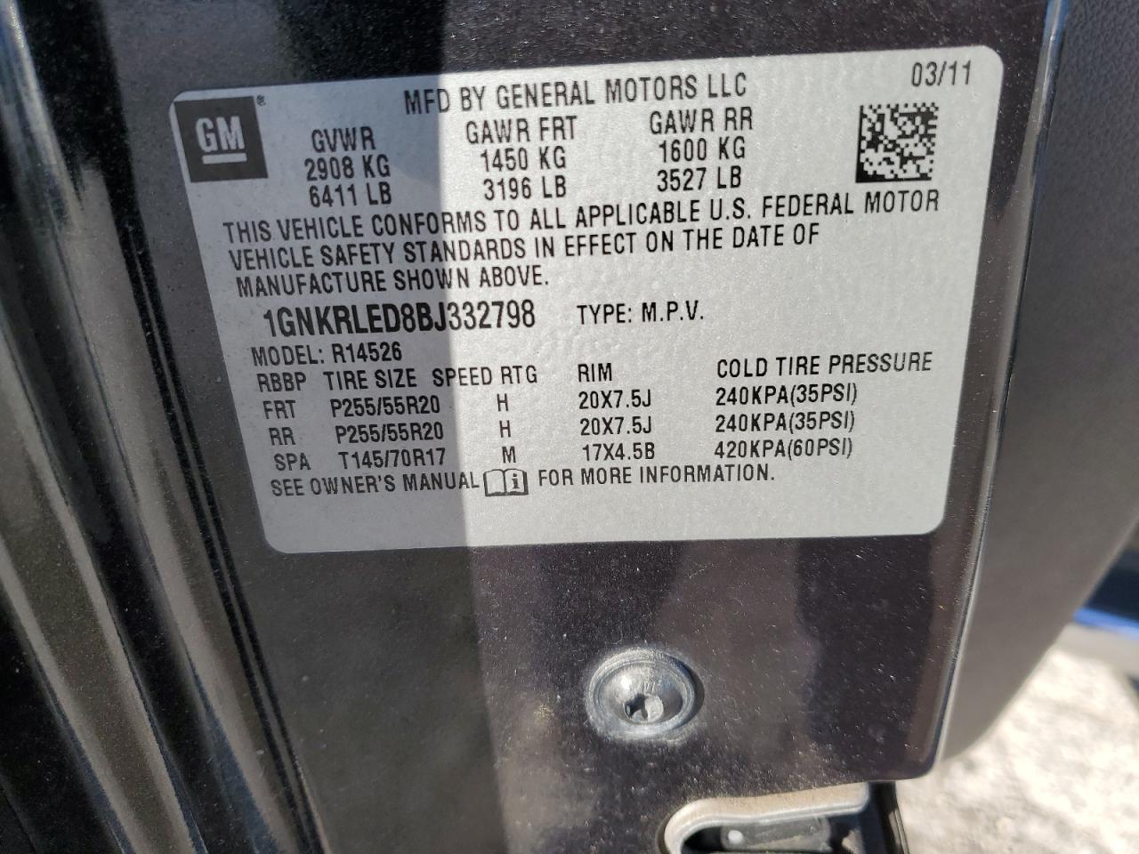 Photo 12 VIN: 1GNKRLED8BJ332798 - CHEVROLET TRAVERSE 