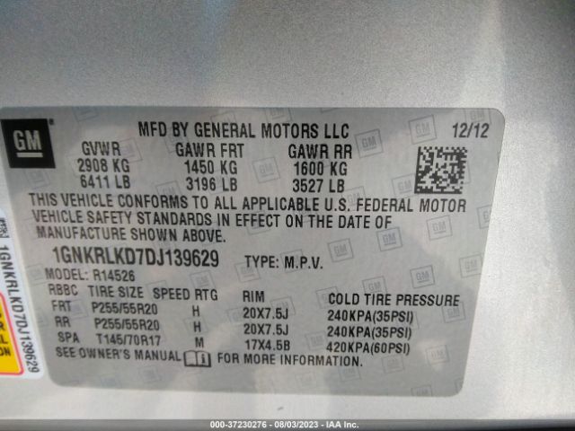 Photo 8 VIN: 1GNKRLKD7DJ139629 - CHEVROLET TRAVERSE 