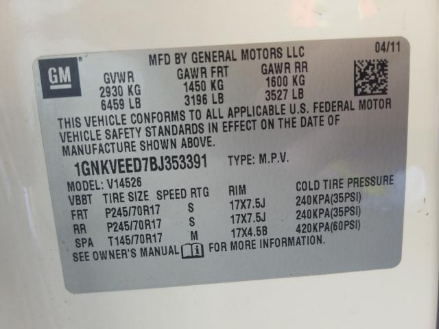 Photo 9 VIN: 1GNKVEED7BJ353391 - CHEVROLET TRAVERSE L 