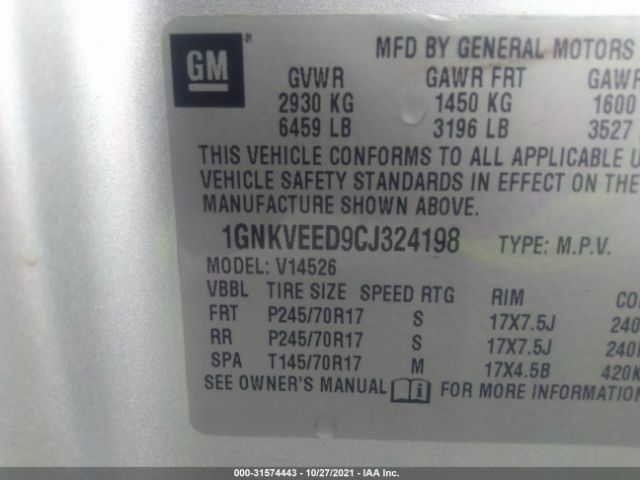 Photo 8 VIN: 1GNKVEED9CJ324198 - CHEVROLET TRAVERSE 