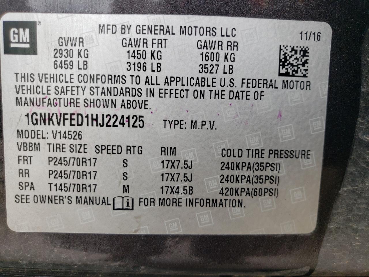 Photo 12 VIN: 1GNKVFED1HJ224125 - CHEVROLET TRAVERSE 