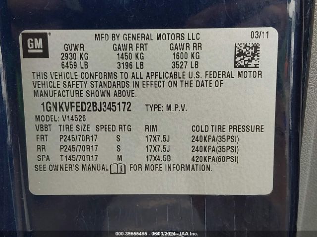 Photo 8 VIN: 1GNKVFED2BJ345172 - CHEVROLET TRAVERSE 