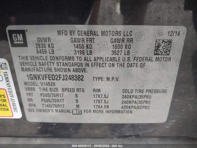 Photo 8 VIN: 1GNKVFED2FJ248382 - CHEVROLET TRAVERSE 