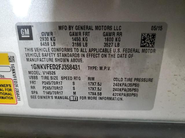 Photo 12 VIN: 1GNKVFED2FJ358431 - CHEVROLET TRAVERSE L 