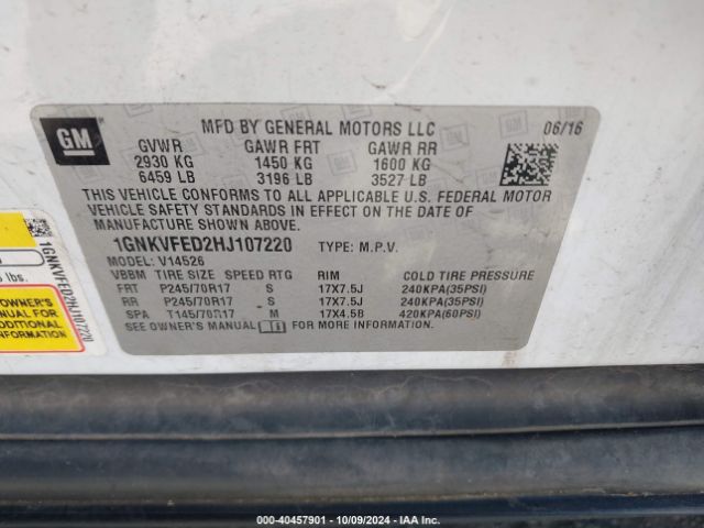 Photo 8 VIN: 1GNKVFED2HJ107220 - CHEVROLET TRAVERSE 