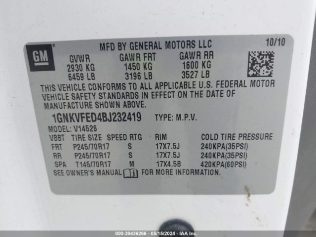 Photo 8 VIN: 1GNKVFED4BJ232419 - CHEVROLET TRAVERSE 