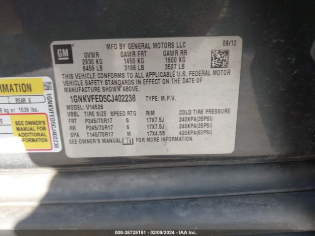 Photo 8 VIN: 1GNKVFED5CJ402238 - CHEVROLET TRAVERSE 