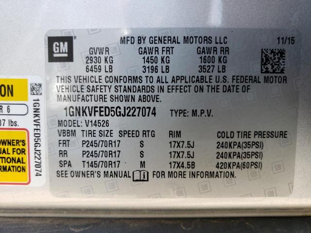 Photo 12 VIN: 1GNKVFED5GJ227074 - CHEVROLET TRAVERSE 