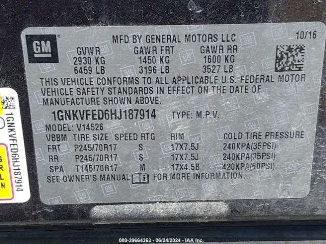 Photo 8 VIN: 1GNKVFED6HJ187914 - CHEVROLET TRAVERSE 