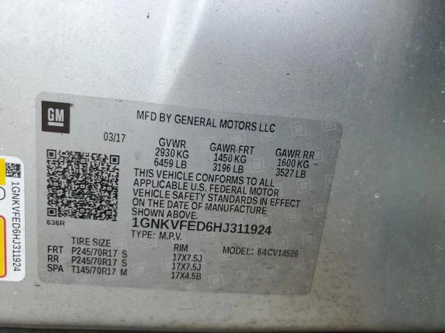 Photo 12 VIN: 1GNKVFED6HJ311924 - CHEVROLET TRAVERSE L 