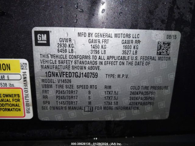 Photo 8 VIN: 1GNKVFED7GJ140759 - CHEVROLET TRAVERSE 