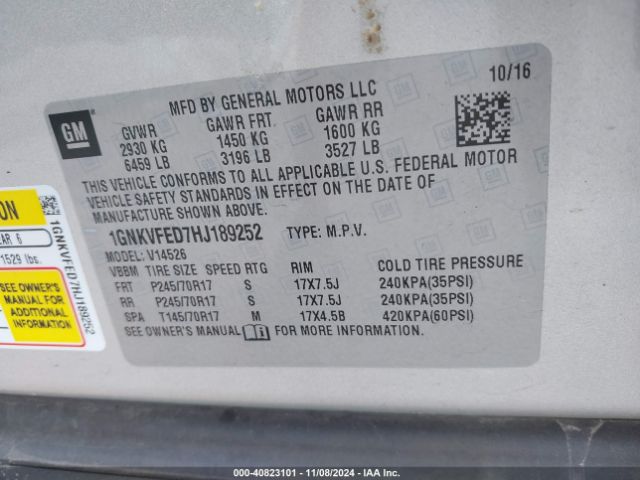 Photo 8 VIN: 1GNKVFED7HJ189252 - CHEVROLET TRAVERSE 