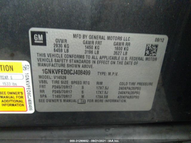 Photo 8 VIN: 1GNKVFED8CJ408499 - CHEVROLET TRAVERSE 