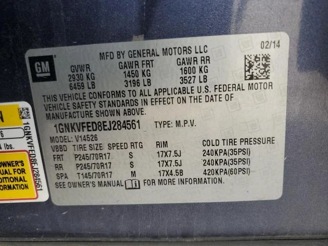 Photo 12 VIN: 1GNKVFED8EJ284561 - CHEVROLET TRAVERSE L 