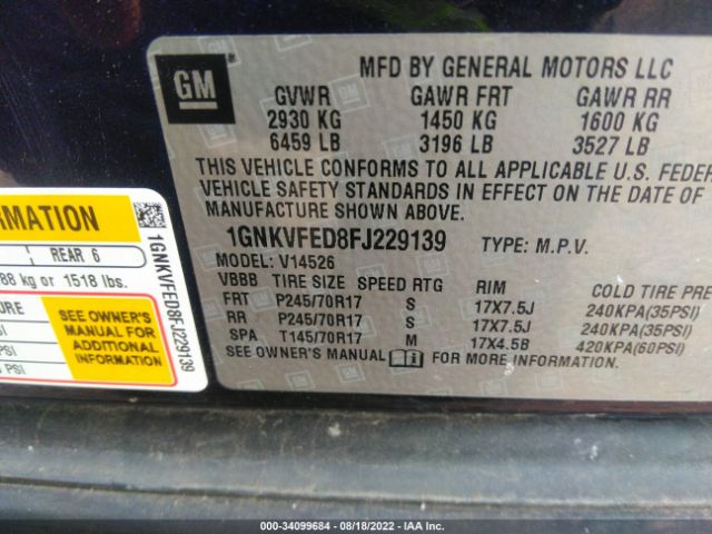 Photo 8 VIN: 1GNKVFED8FJ229139 - CHEVROLET TRAVERSE 