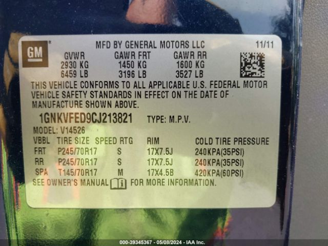 Photo 8 VIN: 1GNKVFED9CJ213821 - CHEVROLET TRAVERSE 