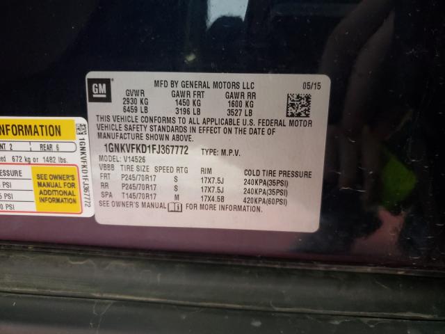 Photo 9 VIN: 1GNKVFKD1FJ367772 - CHEVROLET TRAVERSE L 