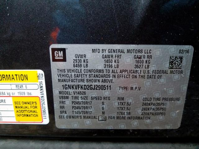 Photo 9 VIN: 1GNKVFKD2GJ290511 - CHEVROLET TRAVERSE L 