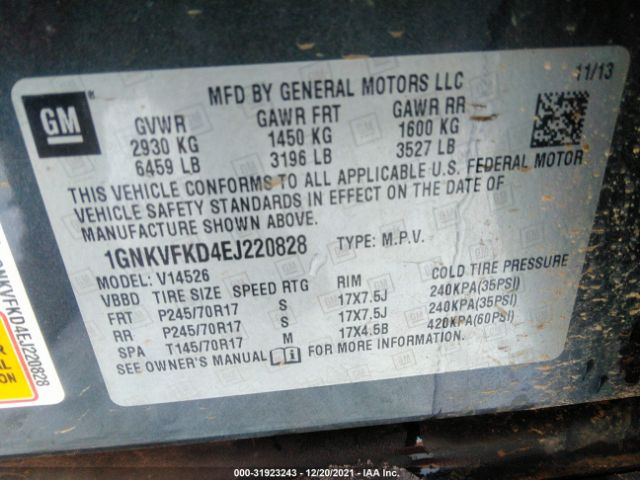 Photo 8 VIN: 1GNKVFKD4EJ220828 - CHEVROLET TRAVERSE 