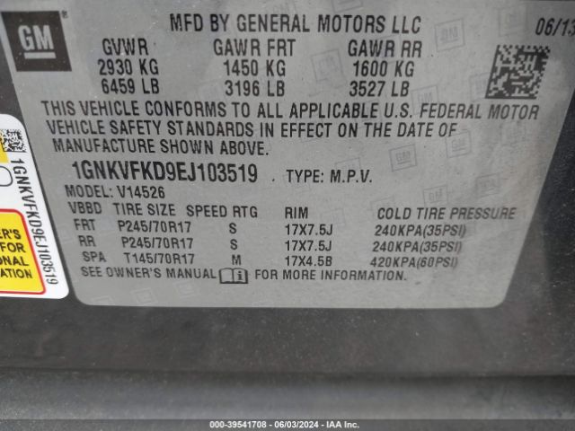 Photo 8 VIN: 1GNKVFKD9EJ103519 - CHEVROLET TRAVERSE 