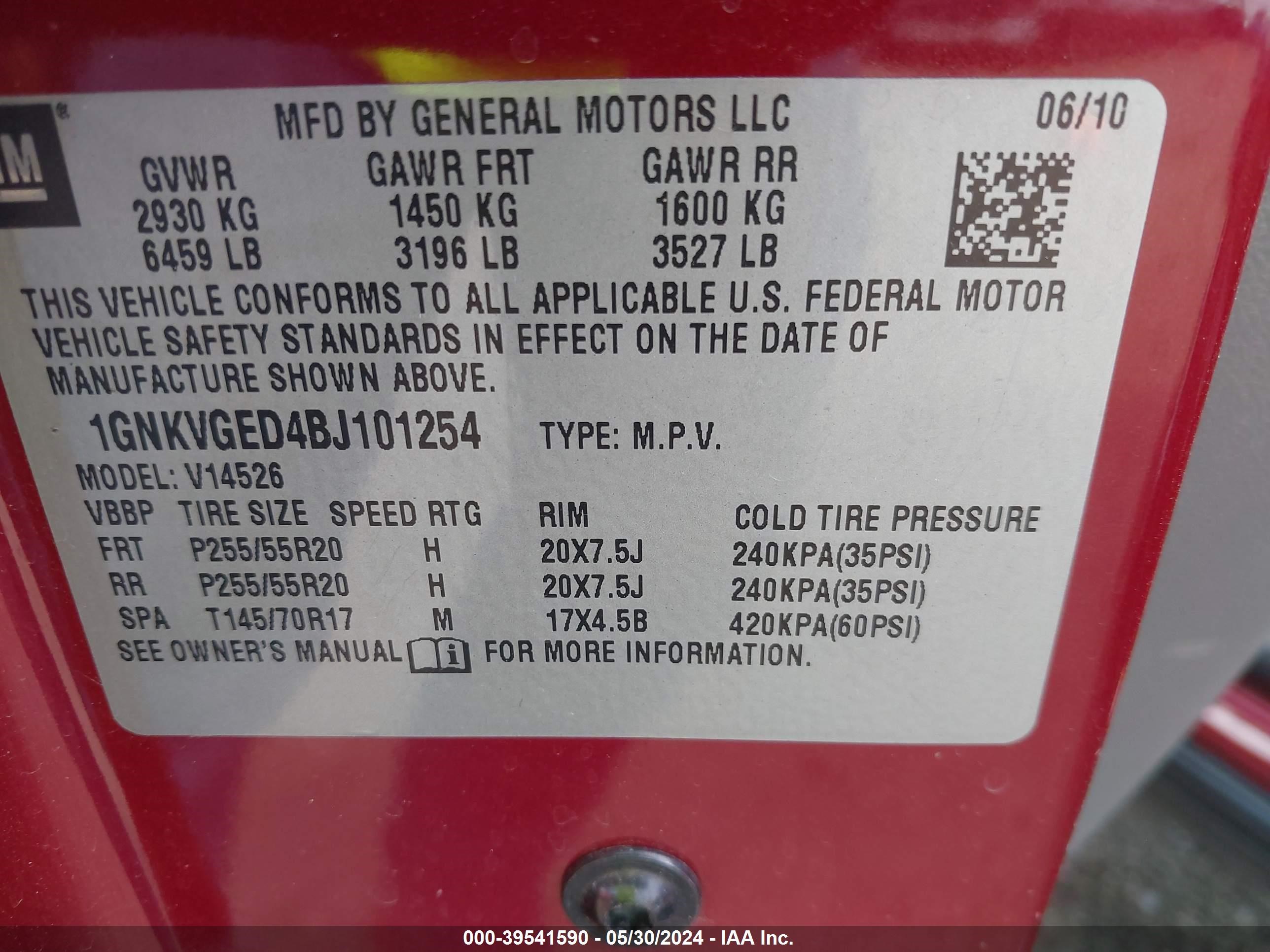 Photo 8 VIN: 1GNKVGED4BJ101254 - CHEVROLET TRAVERSE 