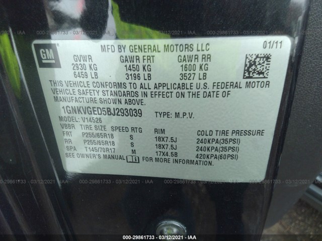 Photo 8 VIN: 1GNKVGED5BJ293039 - CHEVROLET TRAVERSE 