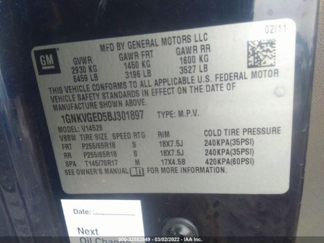 Photo 8 VIN: 1GNKVGED5BJ301897 - CHEVROLET TRAVERSE 