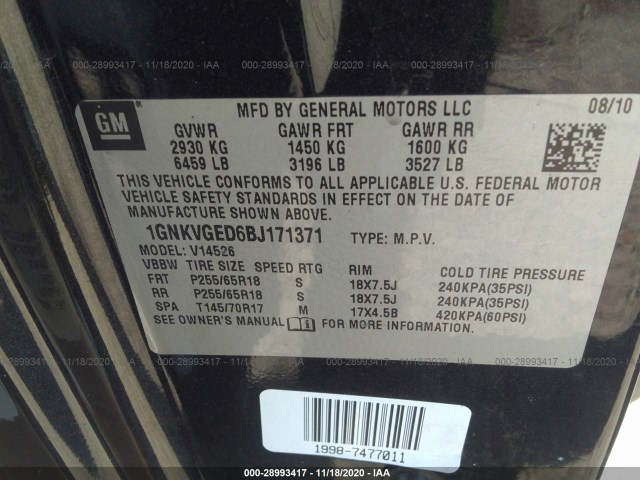 Photo 8 VIN: 1GNKVGED6BJ171371 - CHEVROLET TRAVERSE 