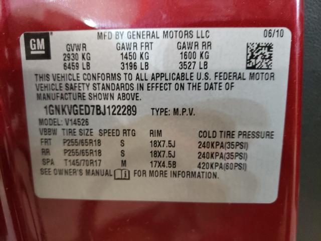 Photo 9 VIN: 1GNKVGED7BJ122289 - CHEVROLET TRAVERSE L 