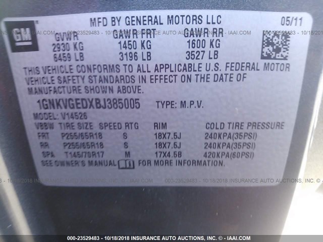 Photo 8 VIN: 1GNKVGEDXBJ385005 - CHEVROLET TRAVERSE 