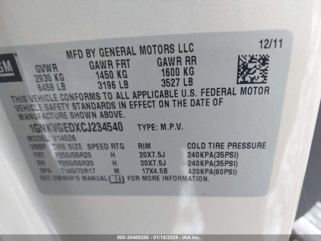 Photo 8 VIN: 1GNKVGEDXCJ234540 - CHEVROLET TRAVERSE 