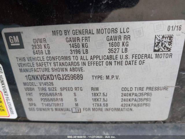 Photo 8 VIN: 1GNKVGKD1GJ259689 - CHEVROLET TRAVERSE 