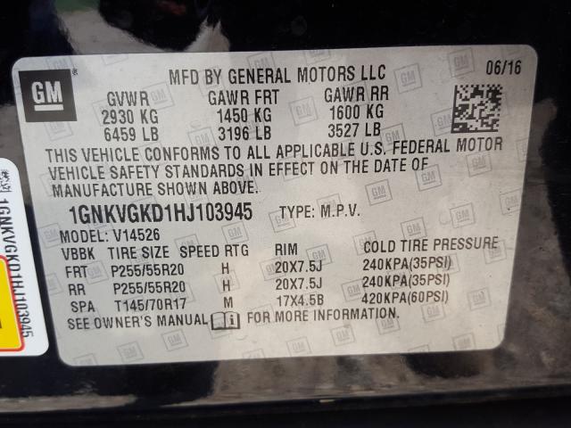 Photo 9 VIN: 1GNKVGKD1HJ103945 - CHEVROLET TRAVERSE L 