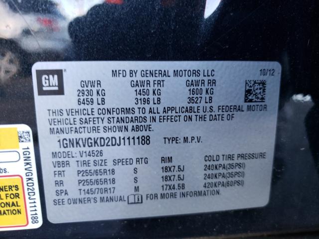 Photo 9 VIN: 1GNKVGKD2DJ111188 - CHEVROLET TRAVERSE L 