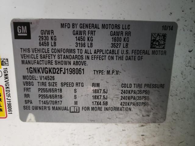 Photo 12 VIN: 1GNKVGKD2FJ198061 - CHEVROLET TRAVERSE L 