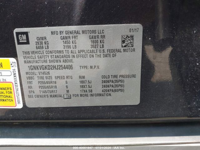 Photo 8 VIN: 1GNKVGKD2HJ254406 - CHEVROLET TRAVERSE 