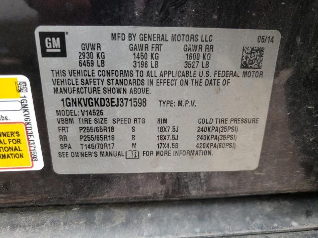 Photo 12 VIN: 1GNKVGKD3EJ371598 - CHEVROLET TRAVERSE L 