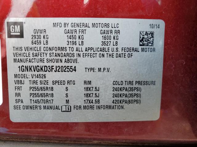 Photo 12 VIN: 1GNKVGKD3FJ202554 - CHEVROLET TRAVERSE 