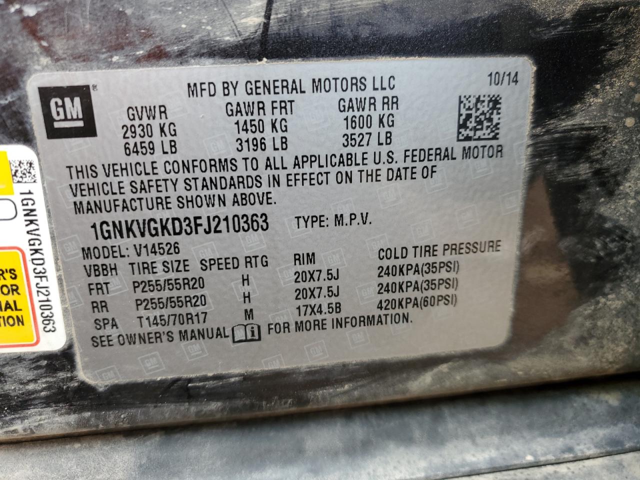 Photo 12 VIN: 1GNKVGKD3FJ210363 - CHEVROLET TRAVERSE 