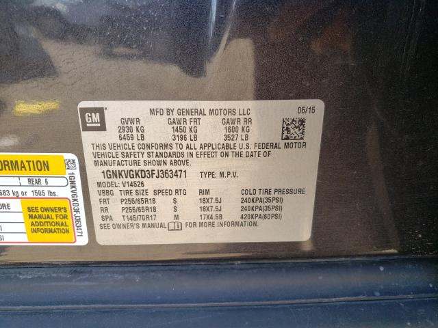 Photo 9 VIN: 1GNKVGKD3FJ363471 - CHEVROLET TRAVERSE L 