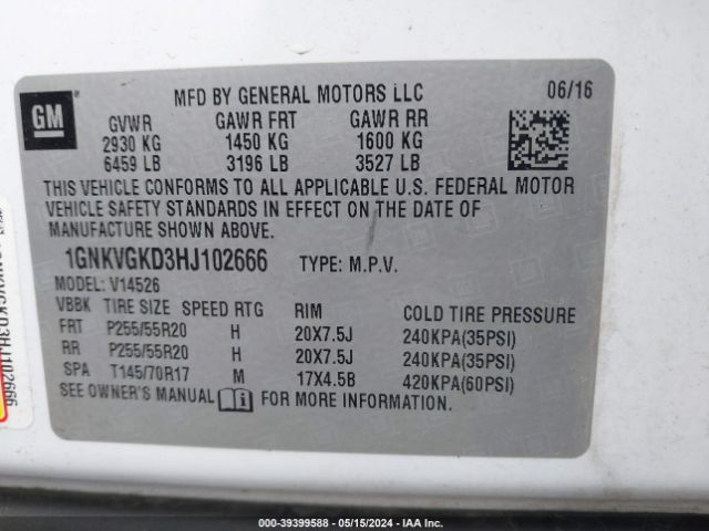 Photo 8 VIN: 1GNKVGKD3HJ102666 - CHEVROLET TRAVERSE 