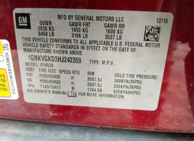 Photo 8 VIN: 1GNKVGKD3HJ242359 - CHEVROLET TRAVERSE 