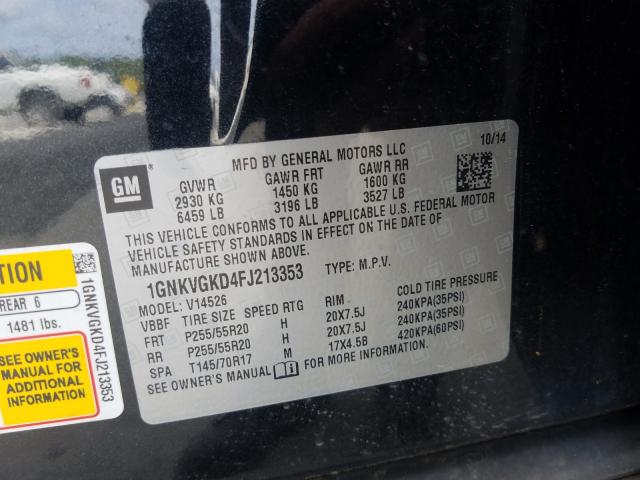 Photo 9 VIN: 1GNKVGKD4FJ213353 - CHEVROLET TRAVERSE L 