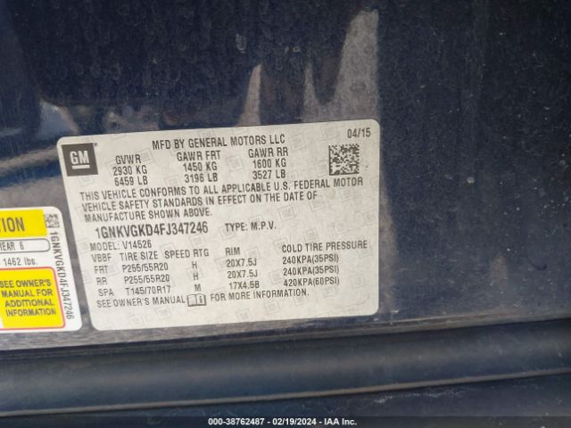 Photo 8 VIN: 1GNKVGKD4FJ347246 - CHEVROLET TRAVERSE 