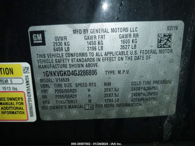 Photo 8 VIN: 1GNKVGKD4GJ286806 - CHEVROLET TRAVERSE 