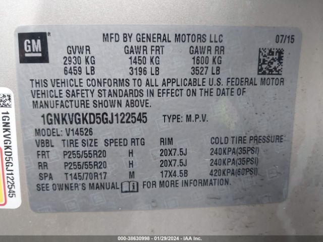 Photo 8 VIN: 1GNKVGKD5GJ122545 - CHEVROLET TRAVERSE 