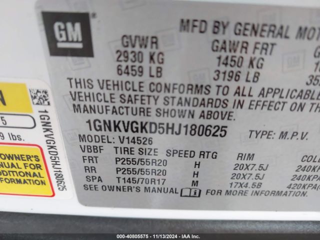 Photo 8 VIN: 1GNKVGKD5HJ180625 - CHEVROLET TRAVERSE 