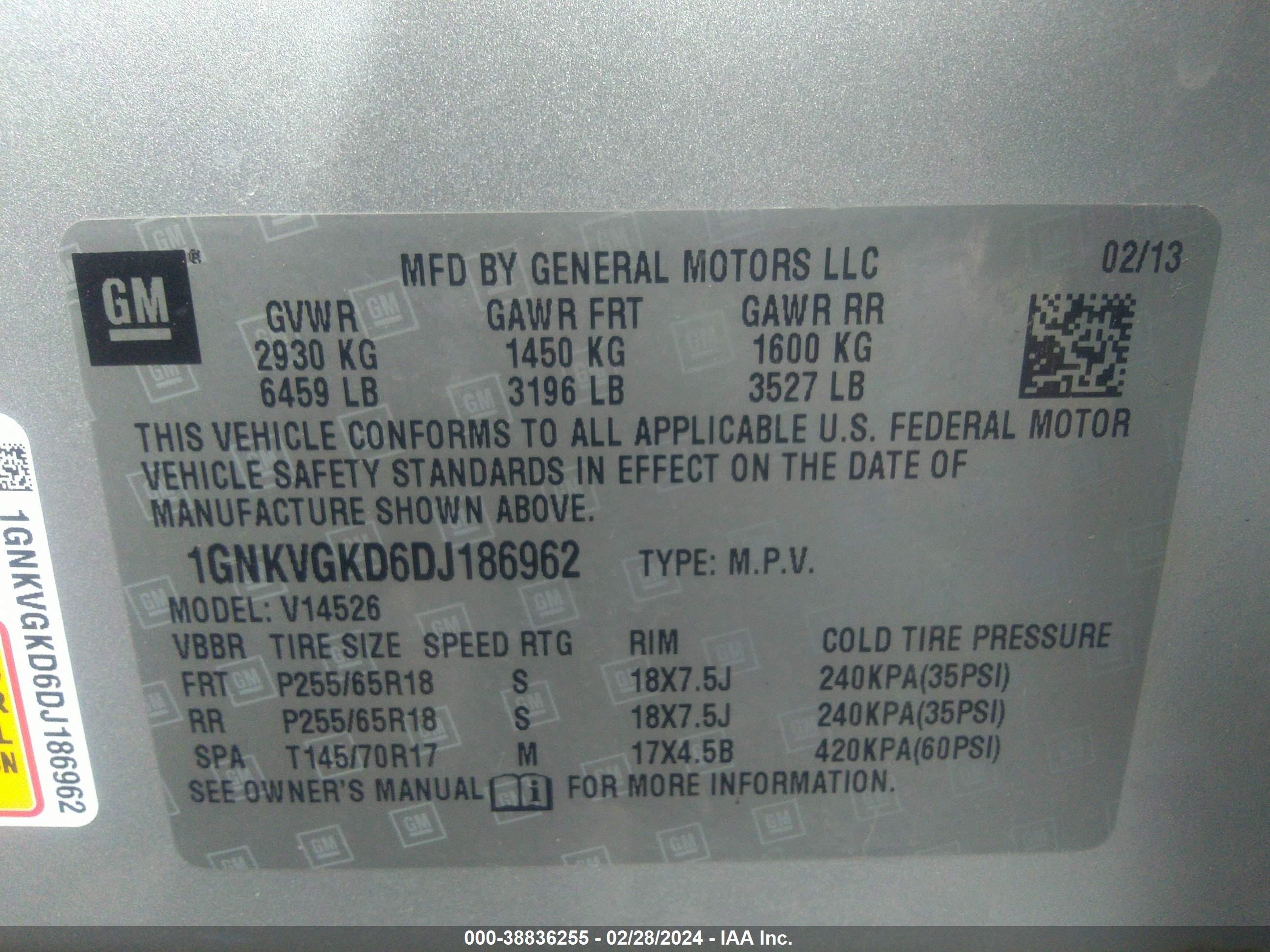 Photo 8 VIN: 1GNKVGKD6DJ186962 - CHEVROLET TRAVERSE 