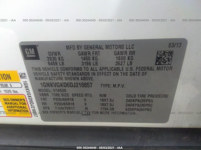 Photo 8 VIN: 1GNKVGKD6DJ218857 - CHEVROLET TRAVERSE L 